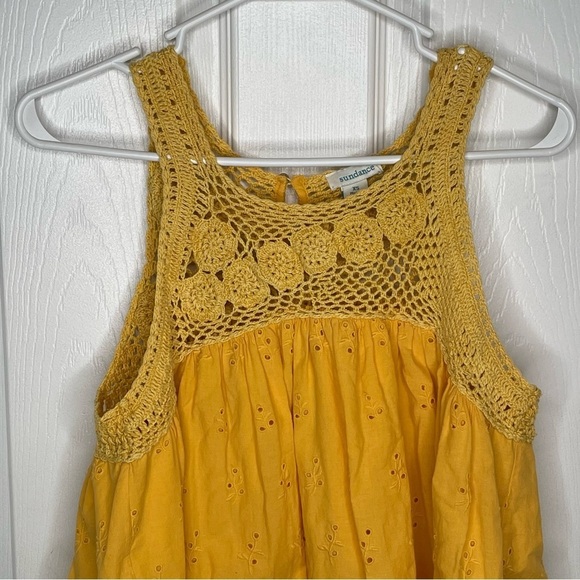Sundance Marbella Floral Crocheted Eyelet Baby Doll Boho Tank Top in Yellow XS - Picture 4 of 11